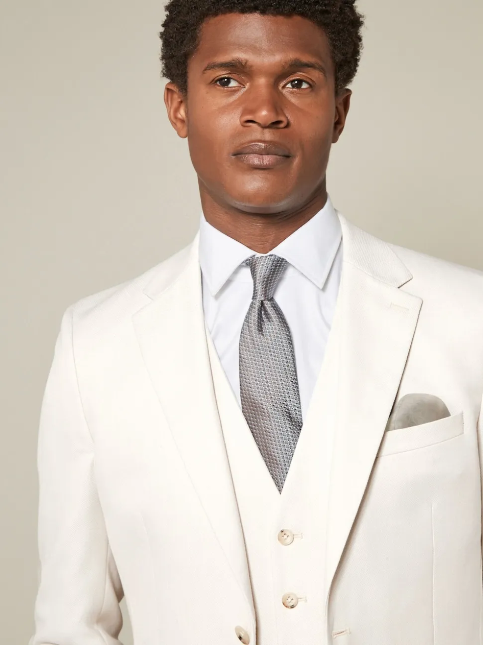 Ecru Slim Fit Textured Suit Jacket