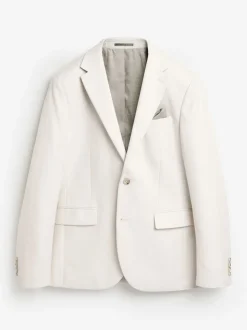 Ecru Slim Fit Textured Suit Jacket