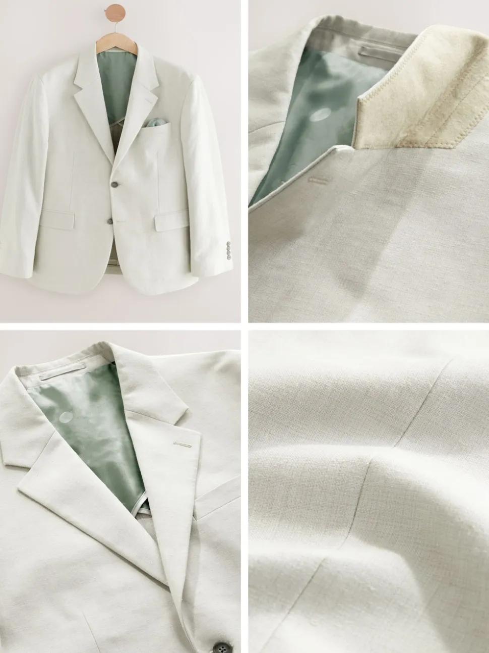 Ecru Tailored Fit Linen Blend Texture Suit Jacket