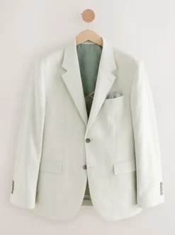 Ecru Tailored Fit Linen Blend Texture Suit Jacket