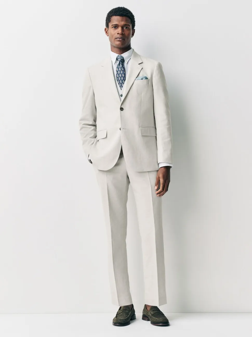 Ecru Tailored Fit Linen Blend Texture Suit Trousers