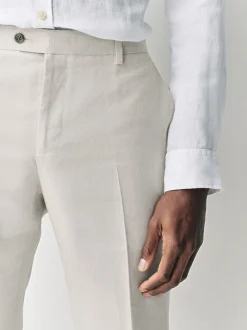 Ecru Tailored Fit Linen Blend Texture Suit Trousers