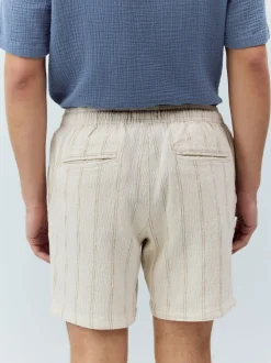 Ecru Textured Stripe Elasticated Waist Shorts