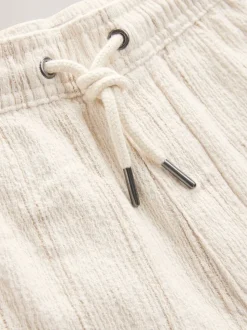 Ecru Textured Stripe Elasticated Waist Shorts