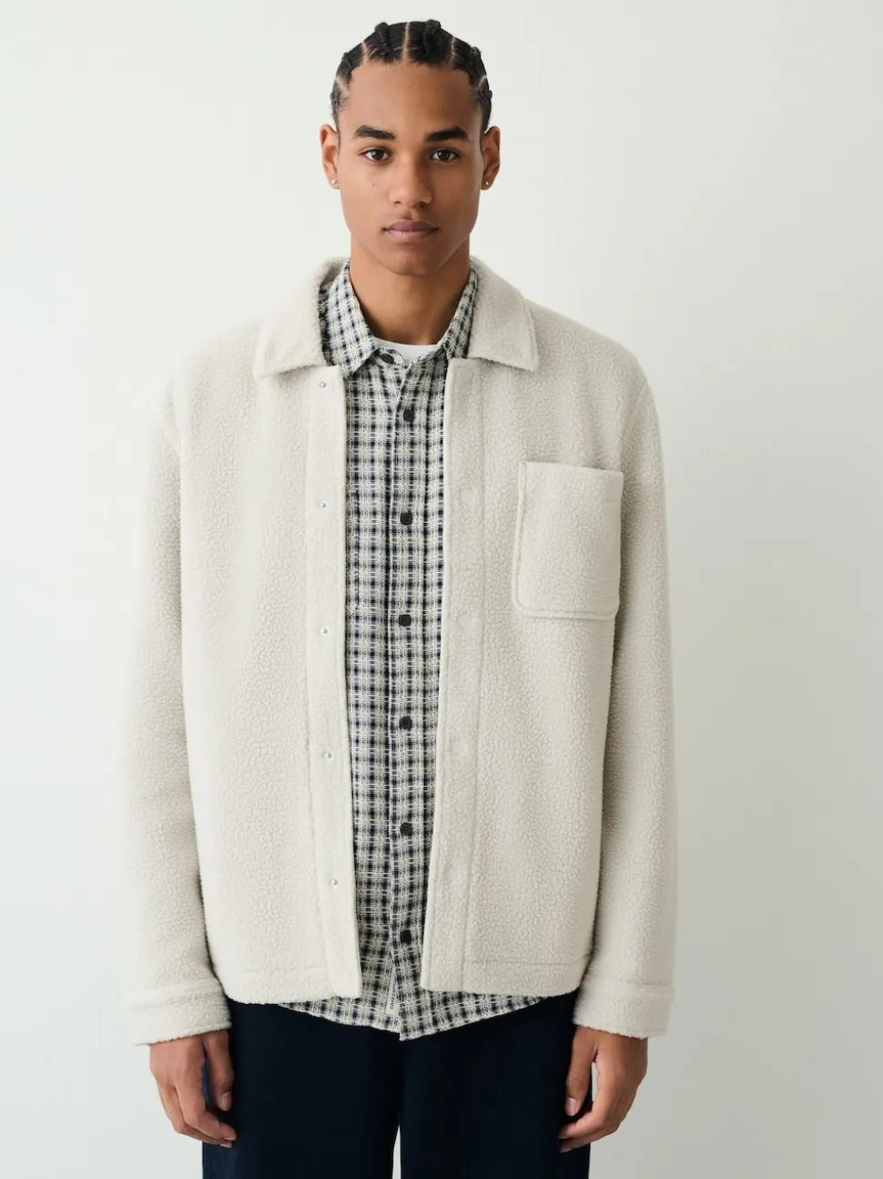 Ecru White Fleece Shacket
