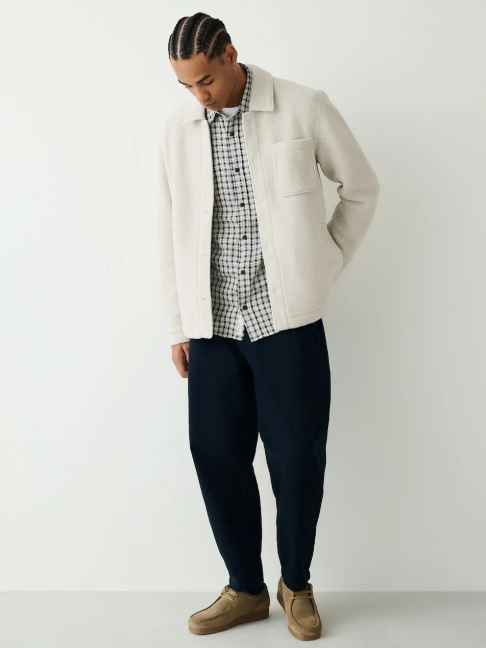Ecru White Fleece Shacket