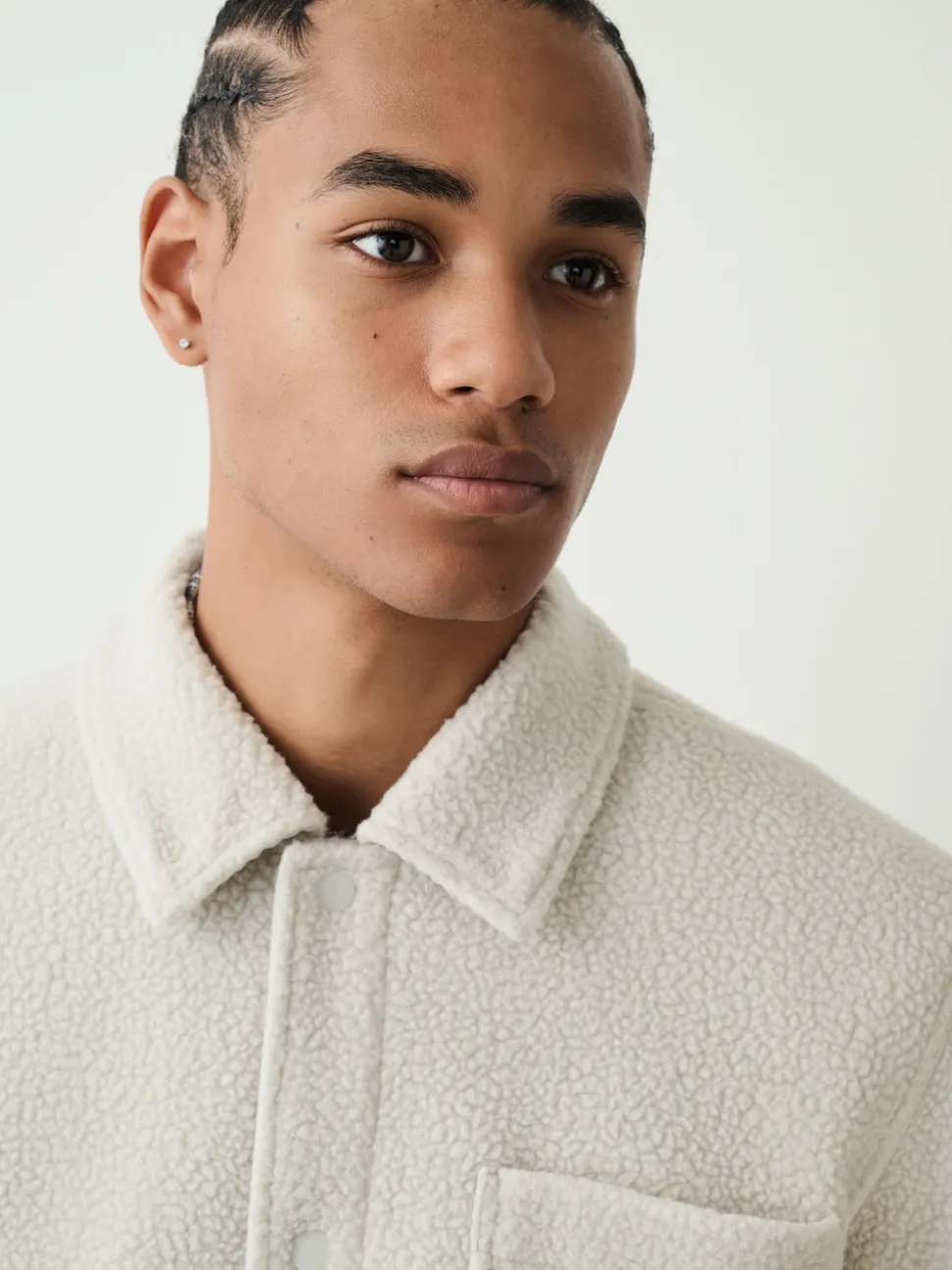 Ecru White Fleece Shacket