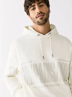 Ecru White Graphic Print Hoodie