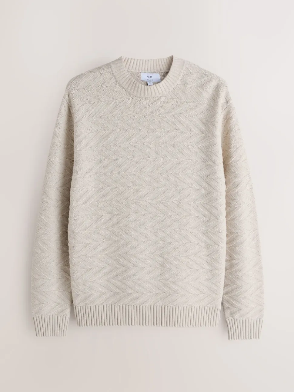 Ecru White Regular Fit Cotton Rich Chevron Cable Crew Neck Jumper