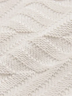 Ecru White Regular Fit Cotton Rich Chevron Cable Crew Neck Jumper