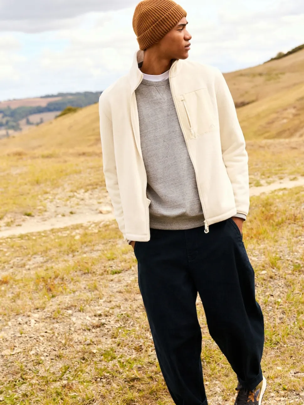 Ecru White Utility Style Polar Fleece