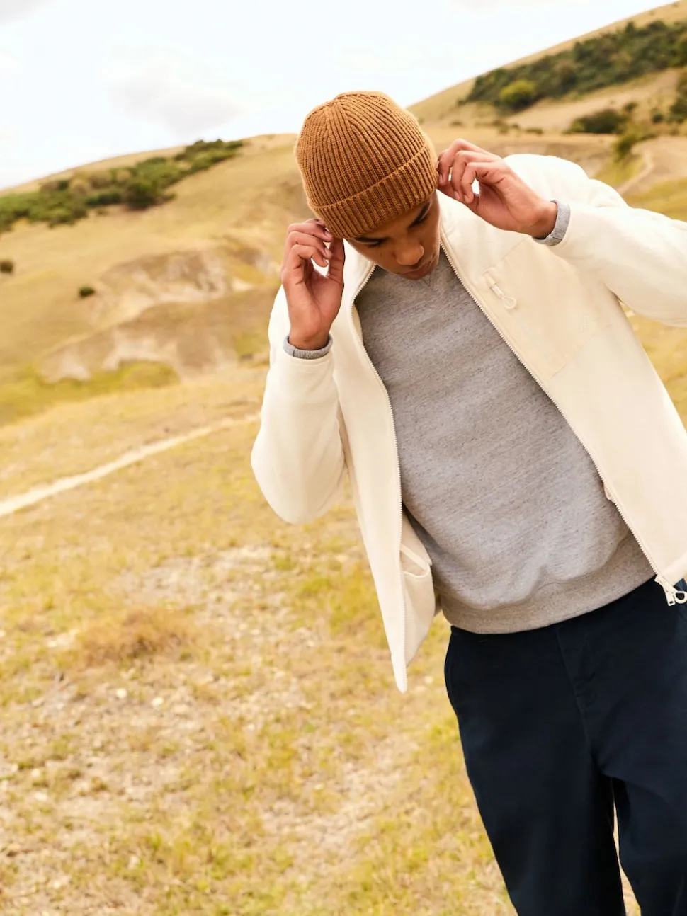 Ecru White Utility Style Polar Fleece