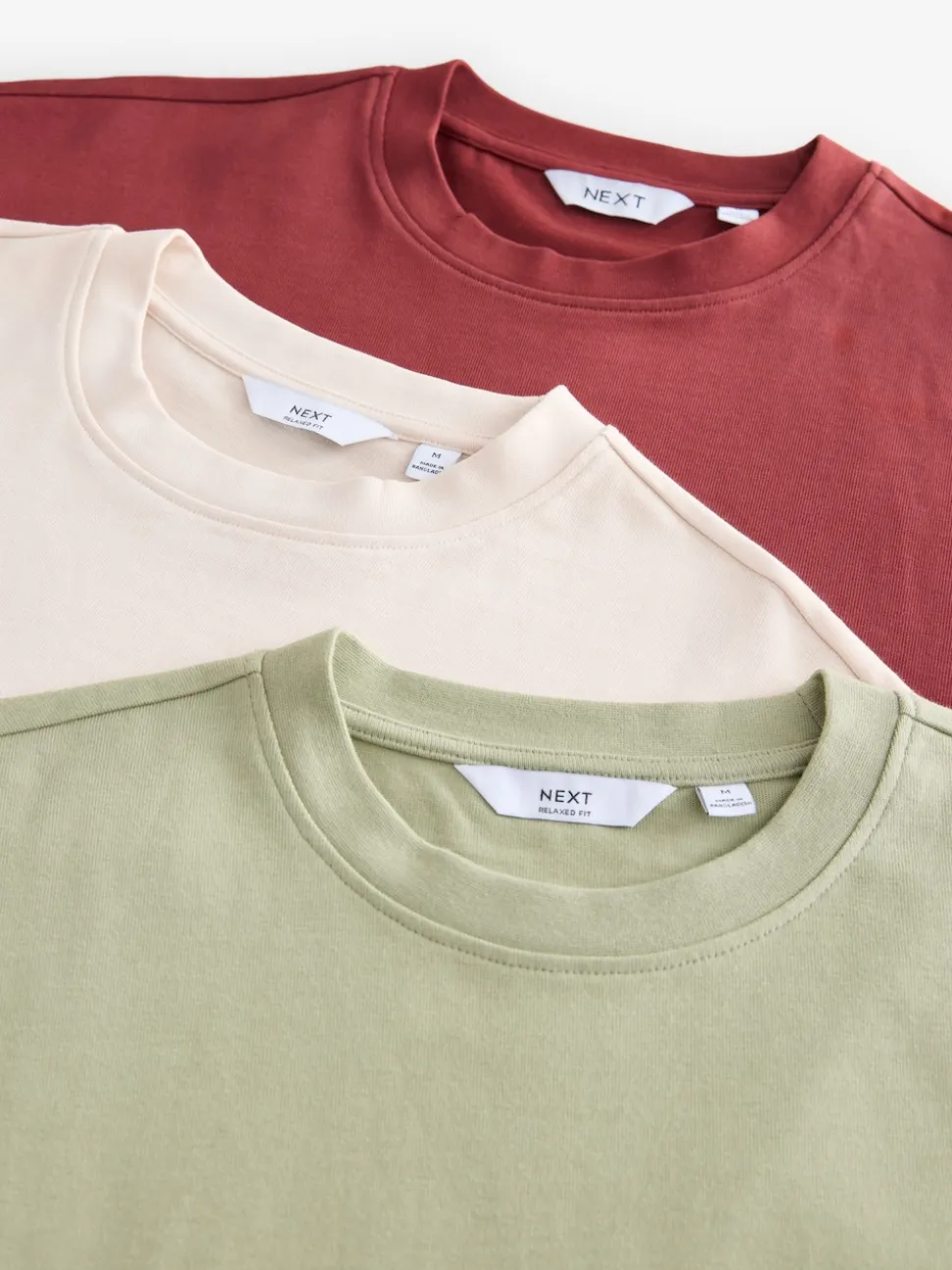 Ecru White/Green/Rust Red Relaxed Fit Heavyweight T-Shirts 3 Pack