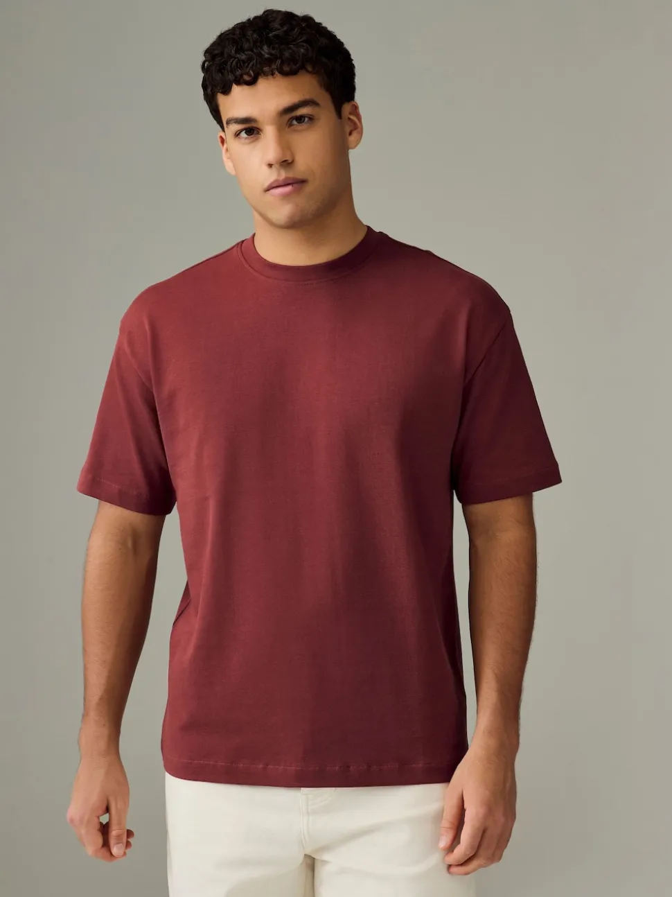 Ecru White/Green/Rust Red Relaxed Fit Heavyweight T-Shirts 3 Pack