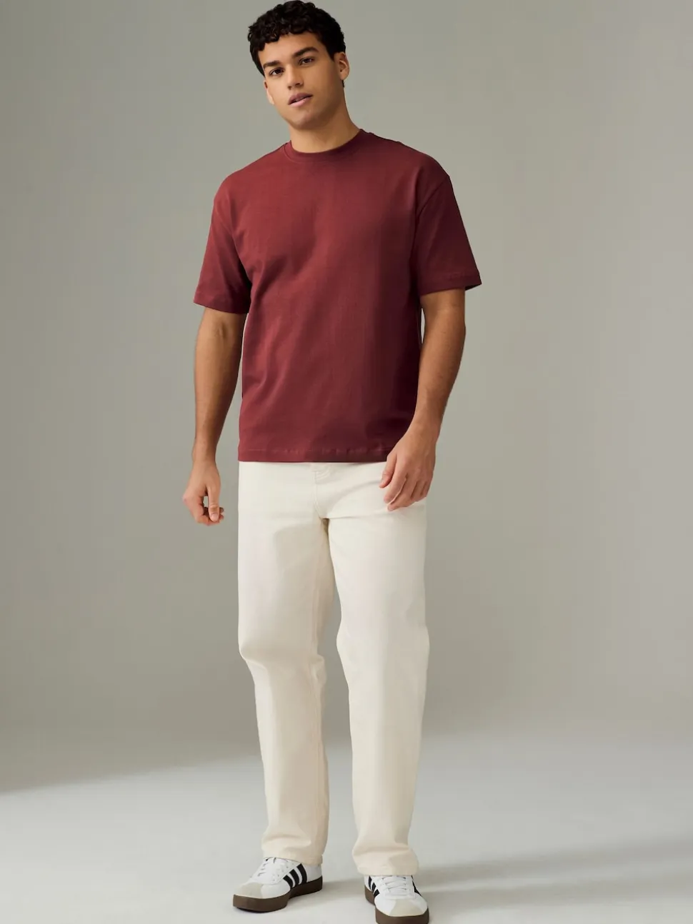 Ecru White/Green/Rust Red Relaxed Fit Heavyweight T-Shirts 3 Pack