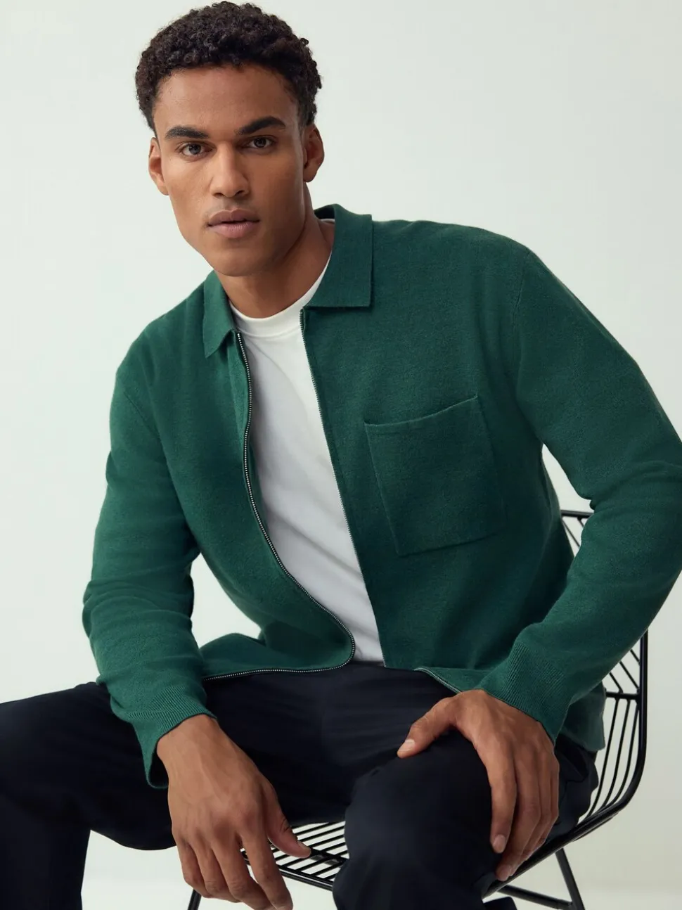 Emerald Green N.Premium Regular Fit Premium Feel Mid Weight Zip Through Collared Cardigan