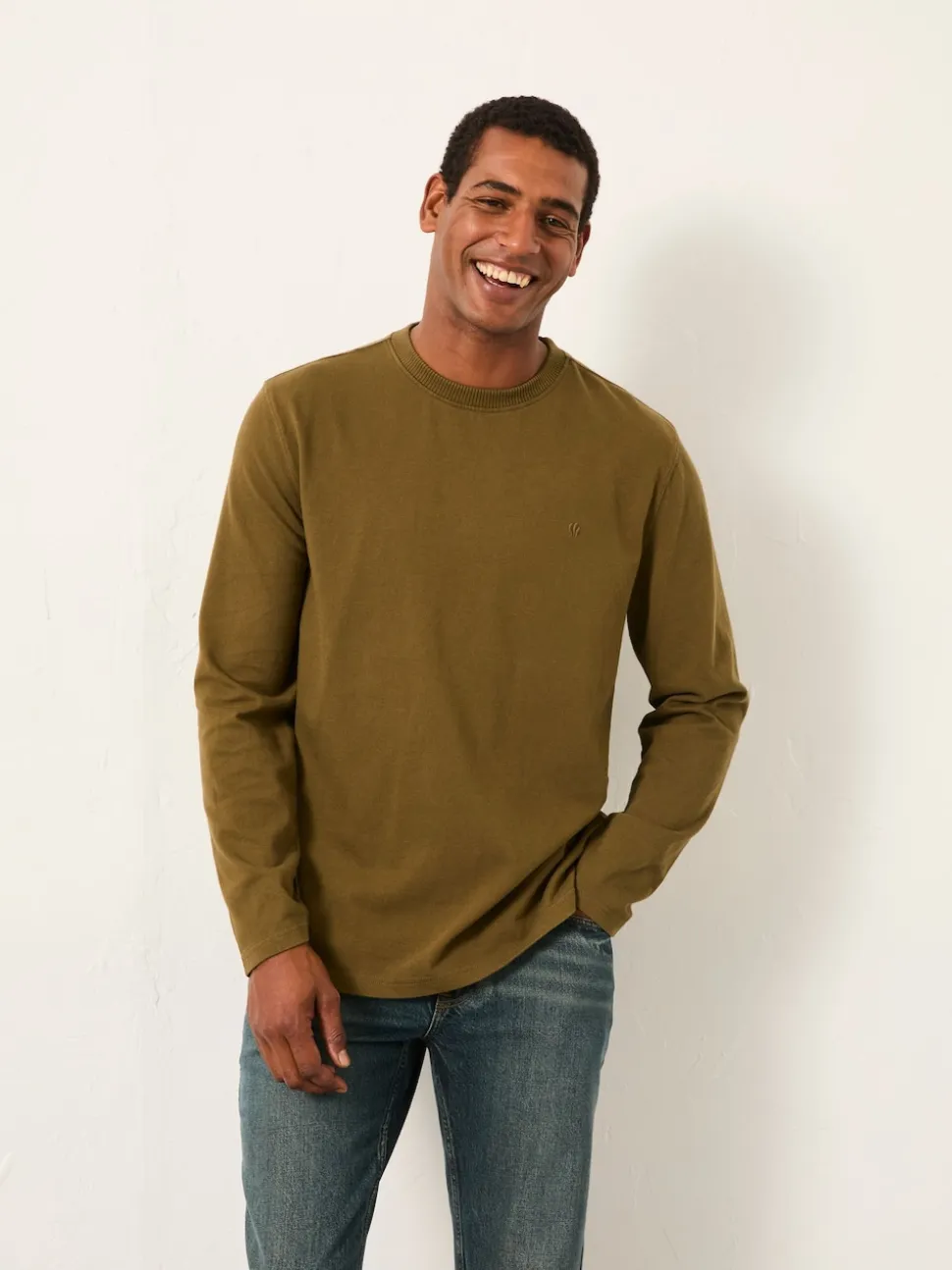 FatFace Alton Khaki Green Long Sleeve Heavyweight Relaxed Fit T-Shirt
