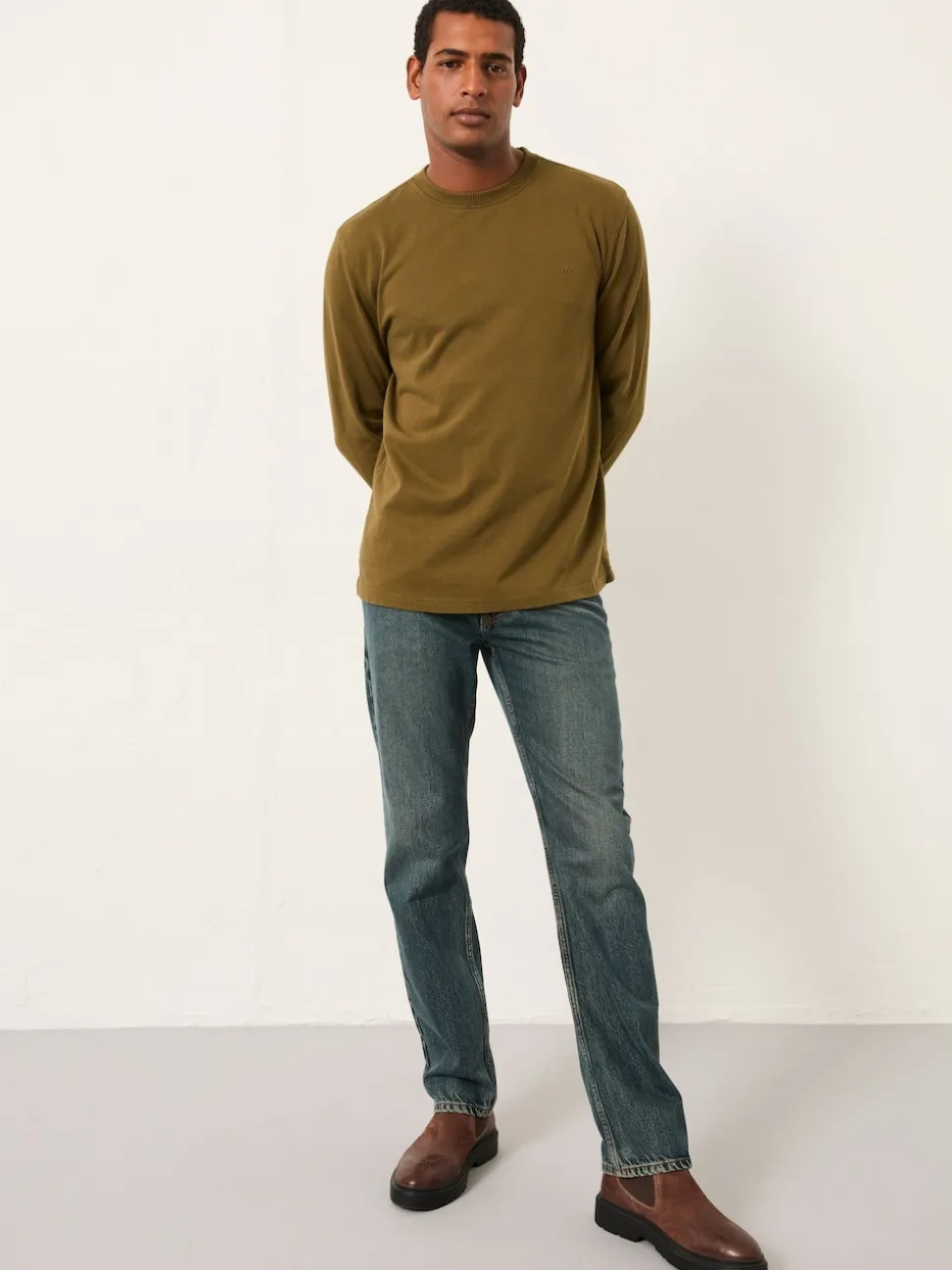 FatFace Alton Khaki Green Long Sleeve Heavyweight Relaxed Fit T-Shirt