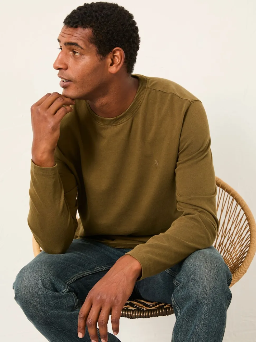 FatFace Alton Khaki Green Long Sleeve Heavyweight Relaxed Fit T-Shirt