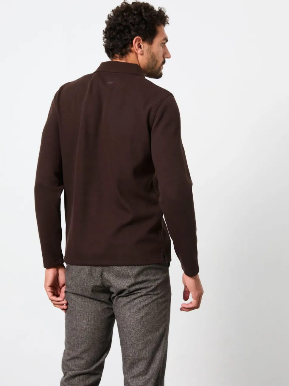 FatFace Ayr Chocolate Brown Long Sleeve Ribbed Polo