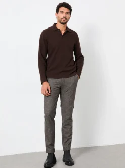 FatFace Ayr Chocolate Brown Long Sleeve Ribbed Polo