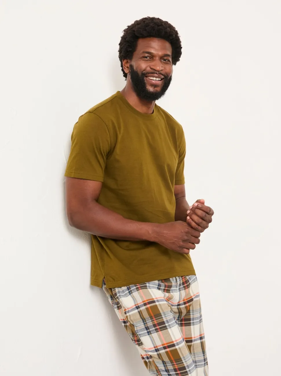FatFace Beale Khaki Green Check Pyjama Set