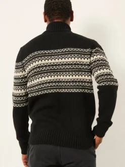 FatFace Black Fairisle Knitted Half Neck Jumper