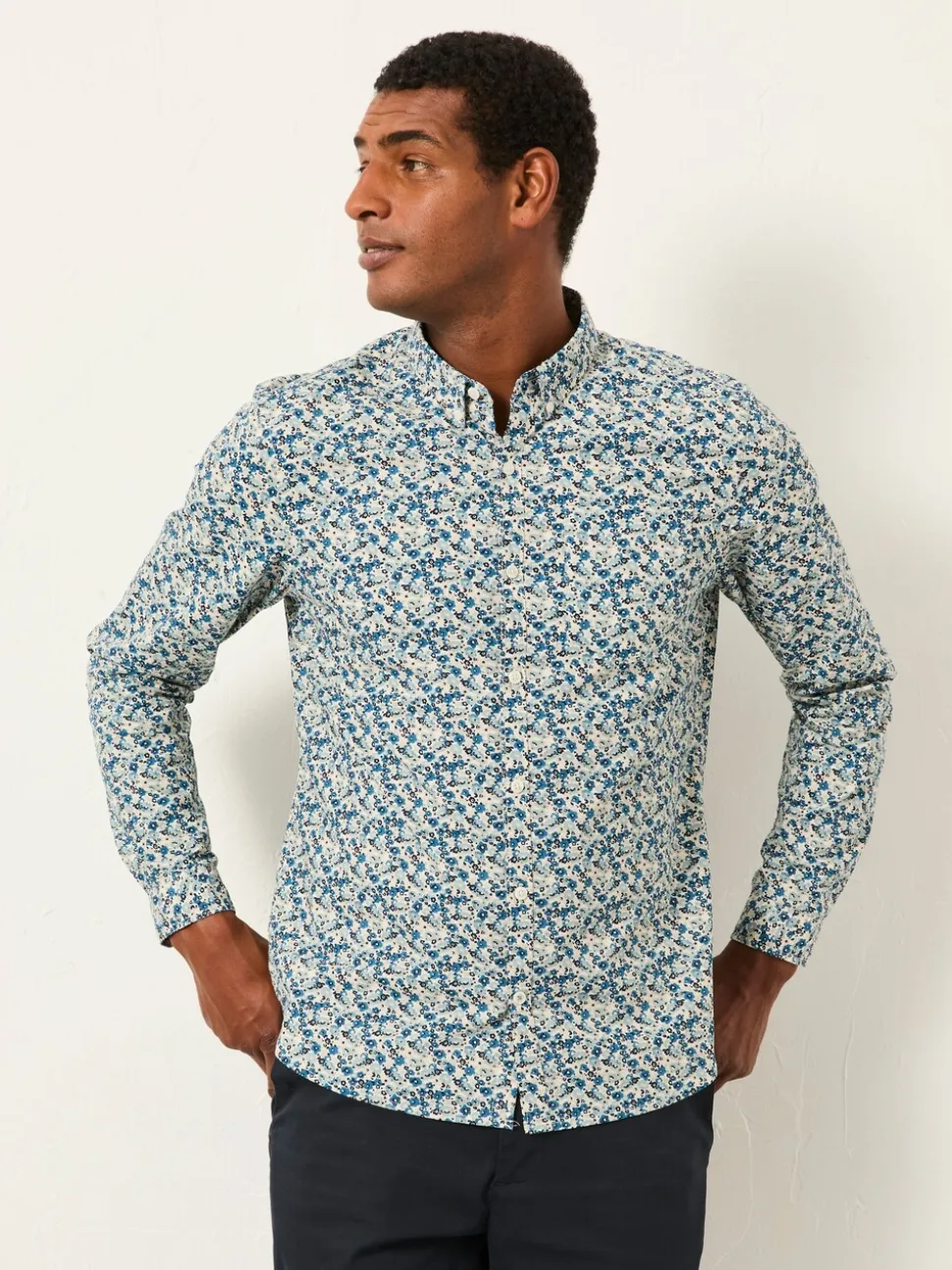 FatFace Blue Long Sleeve Floral Shirt