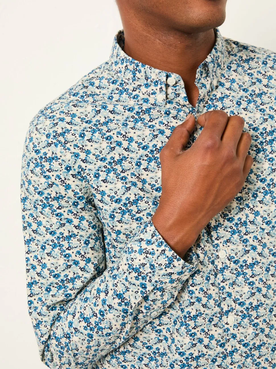 FatFace Blue Long Sleeve Floral Shirt