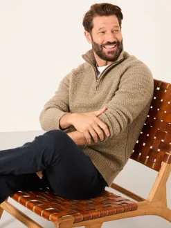 FatFace Calder Dark Natural Half Zip Neck Knitted Jumper