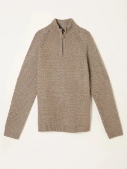 FatFace Calder Dark Natural Half Zip Neck Knitted Jumper