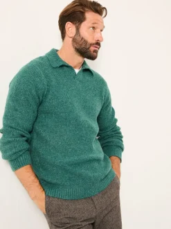 FatFace Calder Emerald Green Split Collar Knitted Jumper
