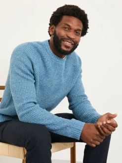 FatFace Calder Light Vintage Blue Crew Neck Knitted Jumper