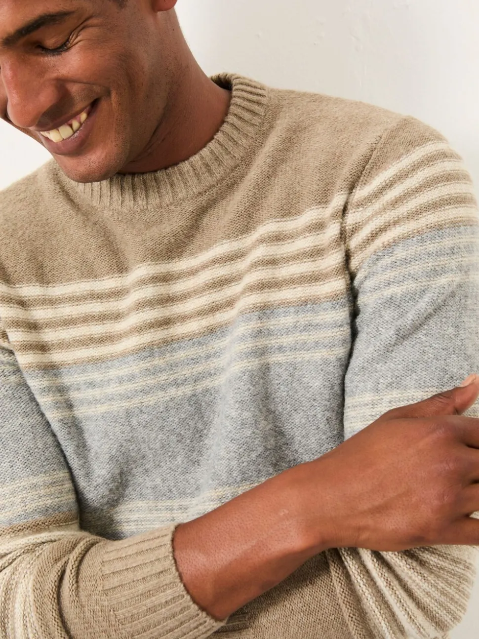 FatFace Calder Natural Stripe Crew Neck Knitted Jumper