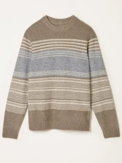 FatFace Calder Natural Stripe Crew Neck Knitted Jumper