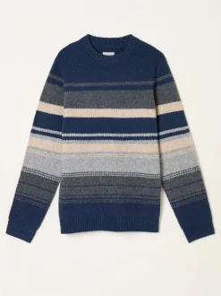 FatFace Calder Navy Stripe Crew Neck Knitted Jumper