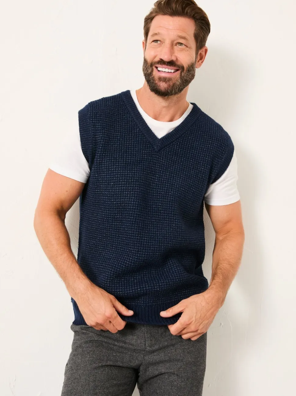 FatFace Calder Navy V-Neck Knitted Tank