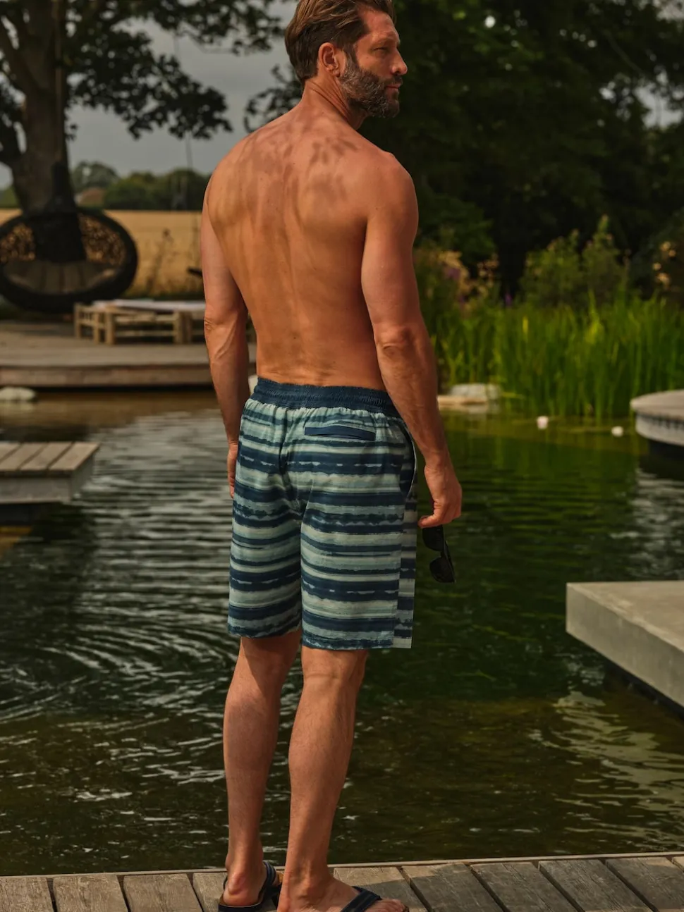 FatFace Camber Teal Blue Stripe Swim Shorts