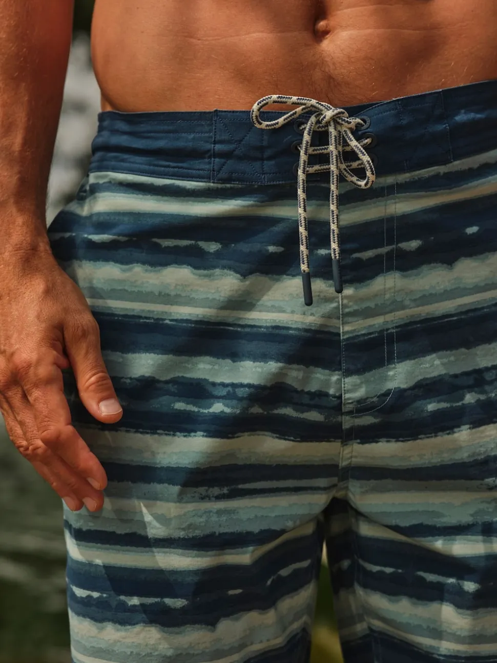 FatFace Camber Teal Blue Stripe Swim Shorts