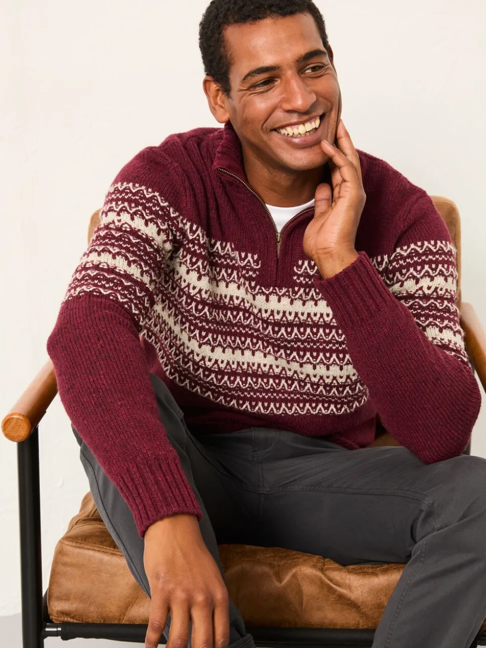 FatFace Claret Fairisle Knitted Half Neck Jumper