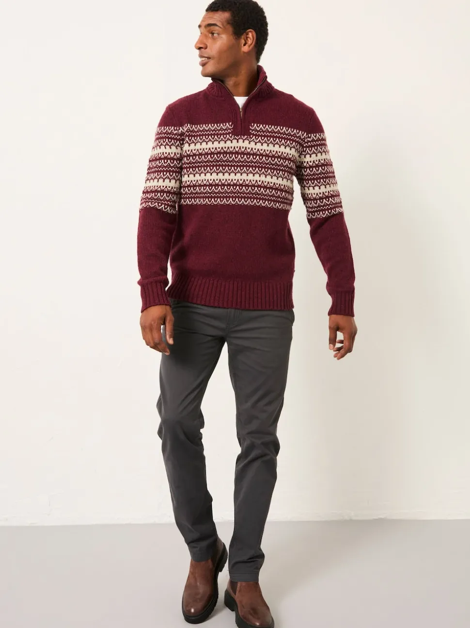 FatFace Claret Fairisle Knitted Half Neck Jumper