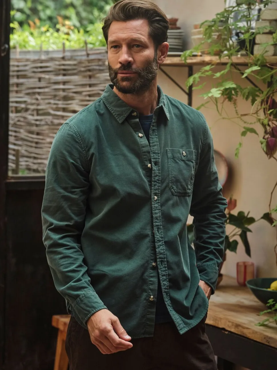 FatFace Emerald Green Long Sleeve Cord Shirt