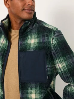 FatFace Green Check Zip Through Fleece
