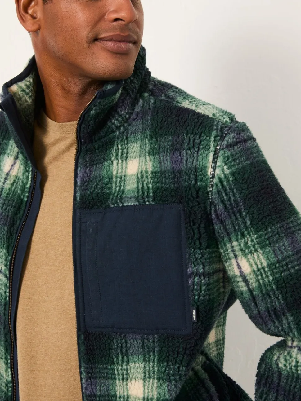 FatFace Green Check Zip Through Fleece