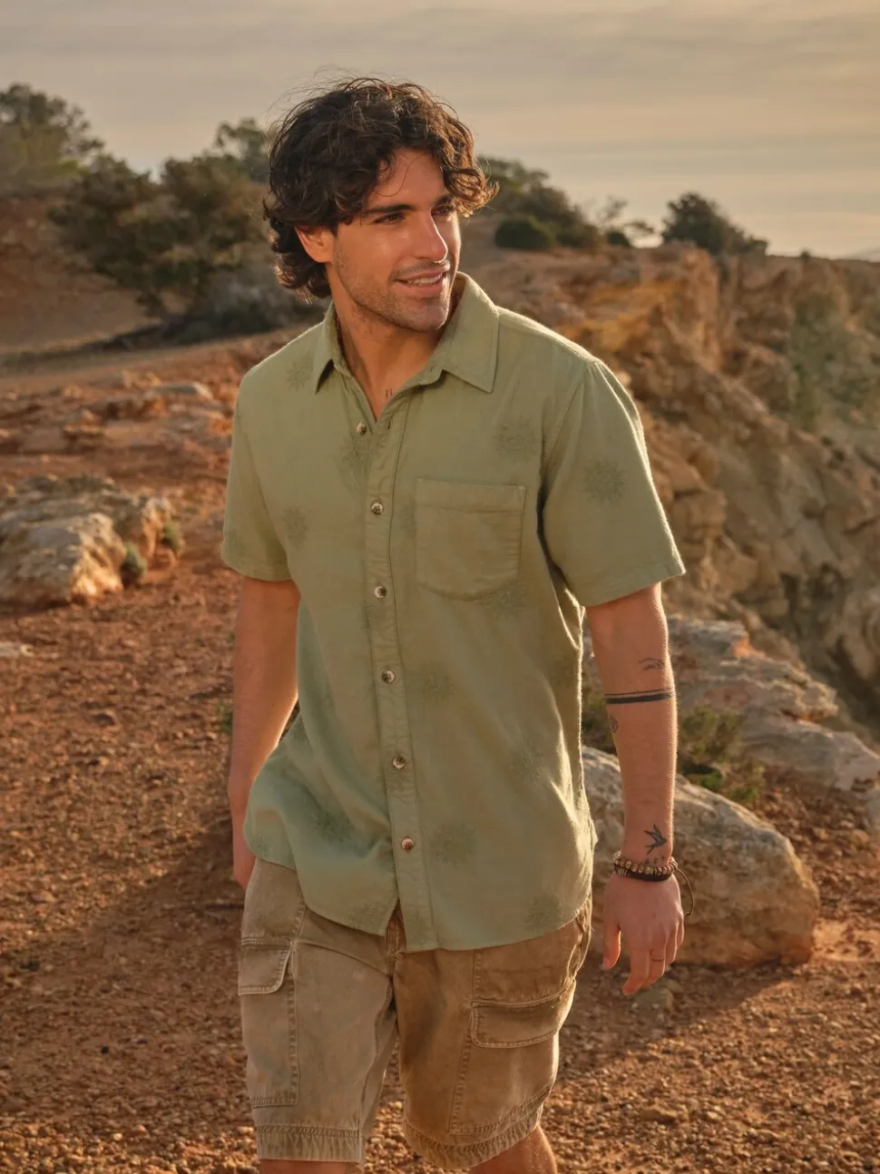 FatFace Green Short Sleeve Sun Embroidered Shirt