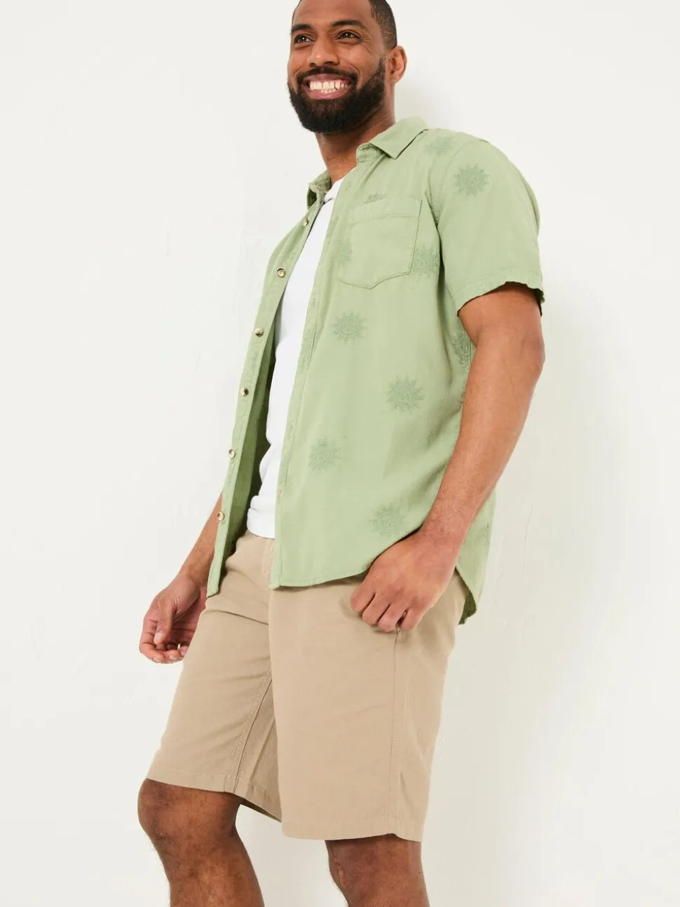 FatFace Green Short Sleeve Sun Embroidered Shirt