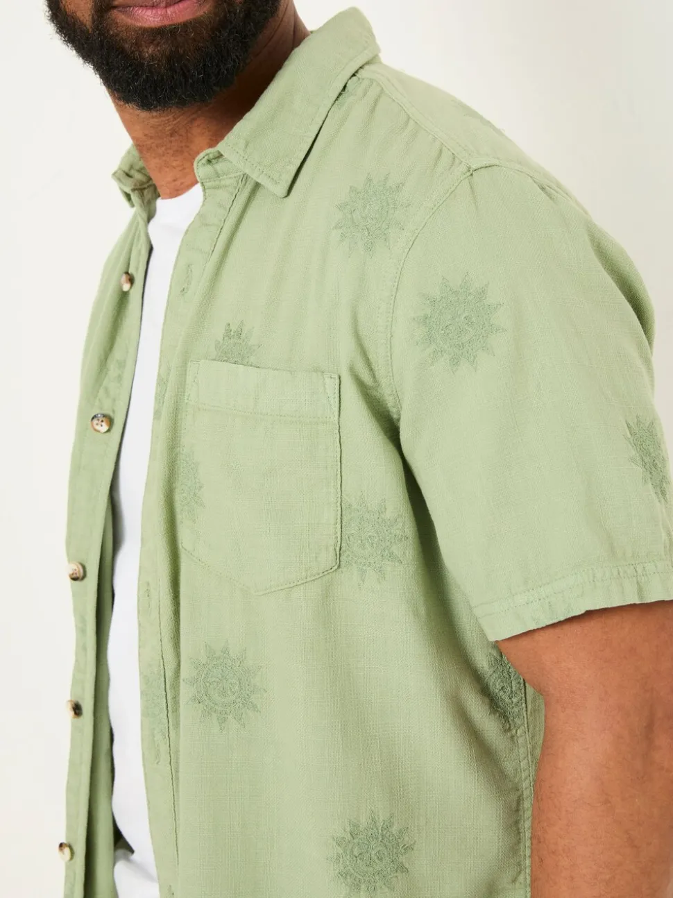 FatFace Green Short Sleeve Sun Embroidered Shirt