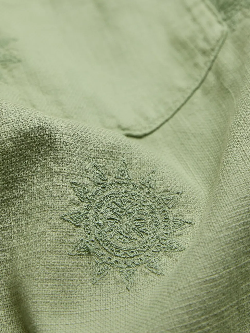 FatFace Green Short Sleeve Sun Embroidered Shirt
