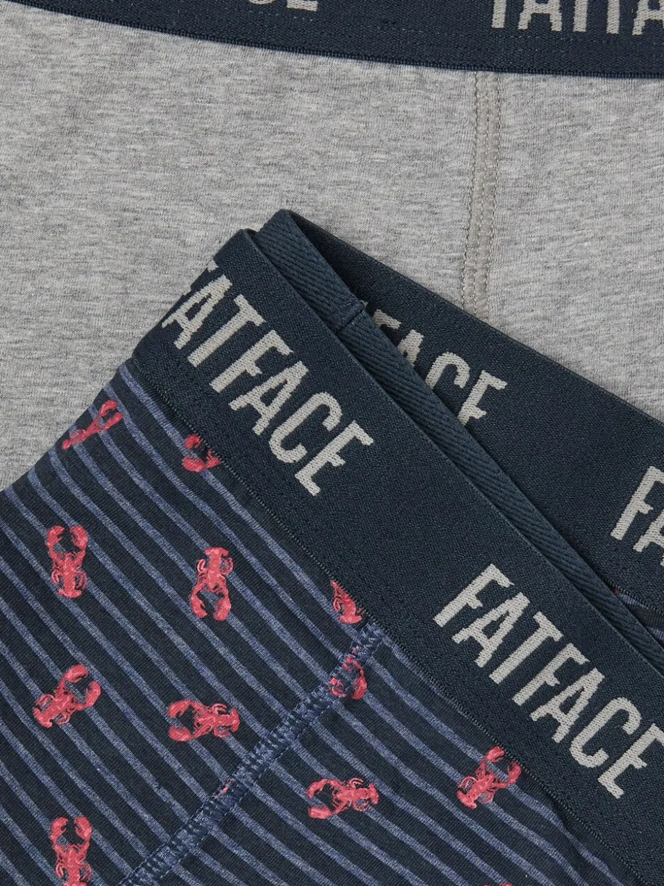 FatFace Grey & Navy Lobster Classic Boxers 2 Pack