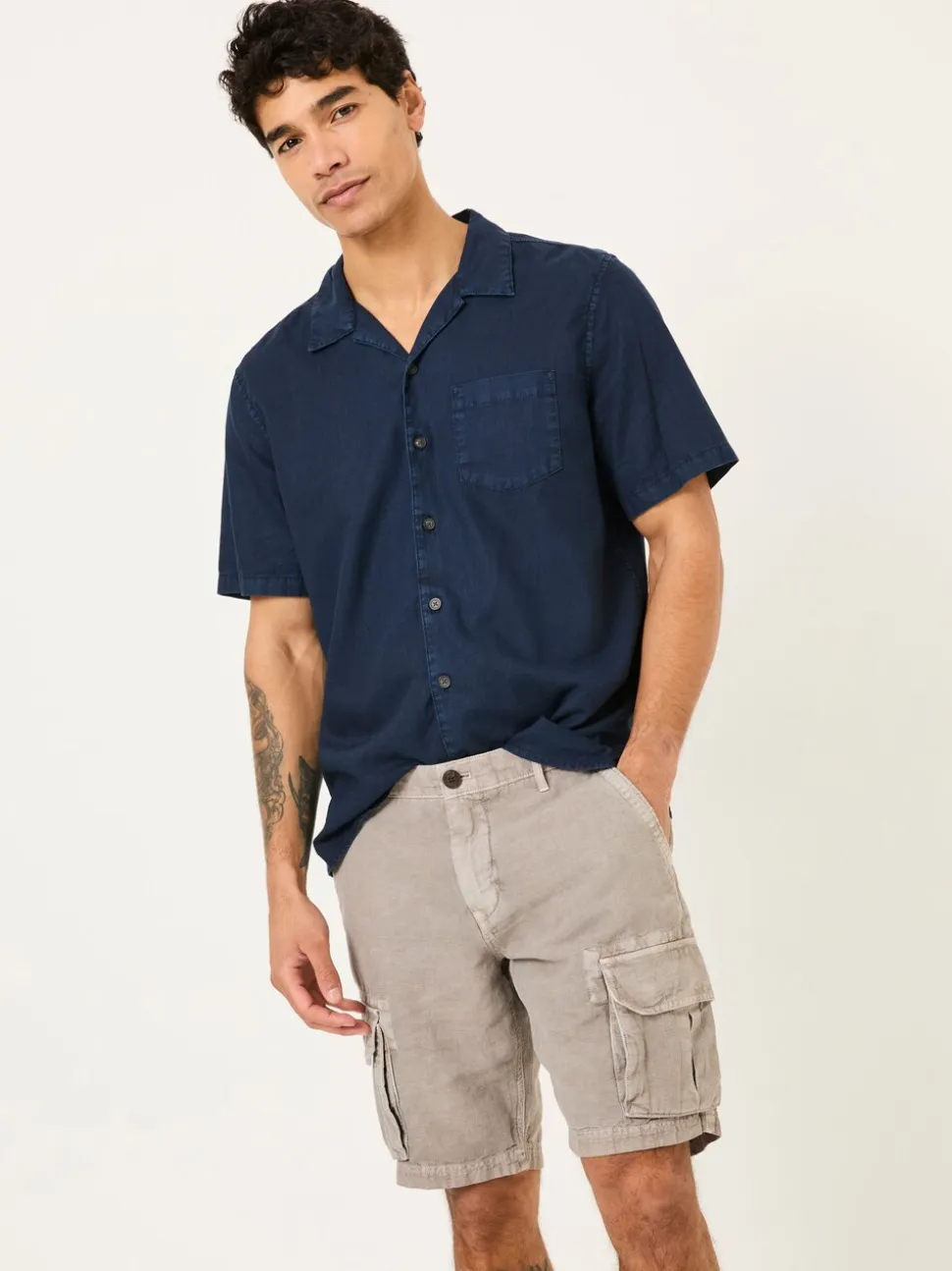 FatFace Grey Cotton Linen Cargo Shorts